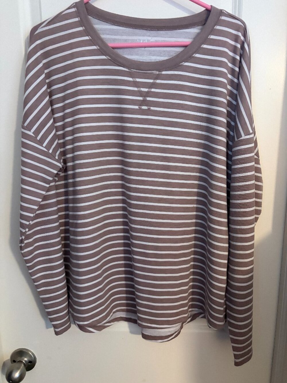Maurices 24/7 Striped Top- Taupe/Mauve- XL